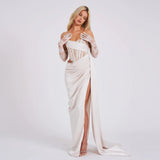 2025 Summer New High-End Women's Sexy High Open Fork Breast Dress Lace Bump Dress Dress Dress 68HZ