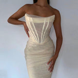 2024 Summer Women's New Night Club Side By Shoulder-Collar Net Yarn In The Chest Dress Dress Summer 68HZ