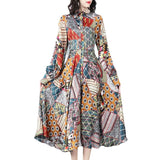 Lantern Long-Sleeved Beautiful Print Fashion Single Buckle Long Dress Retro Dress Spring And Autumn Women's Collar 2025 68HZ