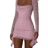 2025 Sexy Party Female Nail Bead Design Feeling Body-Body-Suited Toss Dress 68HZ