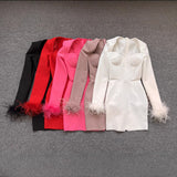 2025 New Fashion Tight Feather Tight Feather Tightening Dress High-End Women's Dress 68HZ