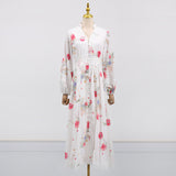 French Vintage Court Style Dress 2025 New Long Sleeved Collar Print Design High Waist Single-Reply Dresses 68HZ