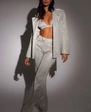 Spring And Summer New Women's Clothing Hot Selling Solid Color Sequin Fashion Casual Set Shirt Underwear Straight Trousers 68HZ