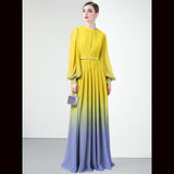 High-End Gradient Dress Lantern Sleeve Yellow Dress Temperament Long-Sleeved Skirt Women's Long Spring And Autumn 68HZ