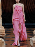 Naughty Fashion Show-Back Vintage Linen-Backed Lint-Slanted Shoulder-Hanging Neck Dress Dress Female Designer 68HZ