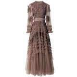 Luxury Lint Collar Retro Net Yarn Dress Dress Dress New Spring And Summer 2025 68HZ