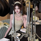Evening Dress Hanging Neck Dress 2024 Spring And Autumn New High-End Famous Birthday Banquet Heavy Industry Fish Tail Dress 68HZ