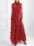 2025 Autumn And Winter Women's Elegant Ocean Collar Bow Wave Point Printing Waist Lotle Side Dress 68HZ