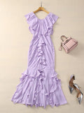 Nanyou New Short-Sleeved Lotle Side New Spring And Summer 2024 Body-In-En-Brician Elegant Folded Fish Tail Mid-Long Dress Dress 68HZ