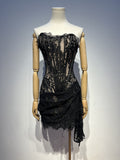 Spice Girls Bosom Sexy Dress Elegant Temperament Fish Bone Girded Irregular Lace Skirt 68HZ