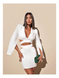 Autumn Women's Sexy Ass Dress Female White High-End Temperament Long-Sleeved Small Suit Dress Skirt 68HZ