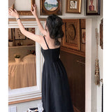 White Black Sling Bow Dress Female Summer French Design Small Small Long Dress 68HZ
