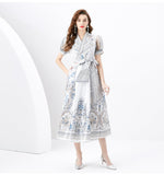 French Retro Court Dress Design Printing Lantern Sleeves Long Swing Temperament Dress Spring Dress 68HZ