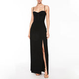 Famous Style Dress 2025 New Temperament Pure Color Folding Open Fork Design Sexy Long Dress 68HZ