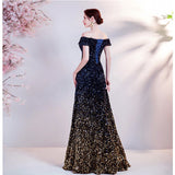 Word-On-Word Evening Dress 2025 New Gradient Black Annual Meeting Stage Host Catwalk Fishtail Dress Woman 68HZ