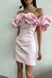 Women's Lotus Leaf Side Sexy Shoulder Dress Solid Color High-End Temperament Braid Skirt Dress Dress Dress 68HZ