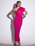 High-End Women's Dress Slanted Shoulder-Sling Banded Evening Dress 68HZ