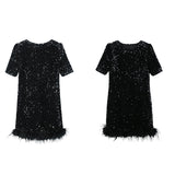 Lied Feather Dress Autumn And Winter New Small Black Dress Famous Temperament Banquet Annual Small Dress Girl 68HZ