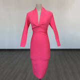 Sexy Deep V-Neck Fashion Trendy Long Sleeve Banded Dress With High-End Banquet Evening Dress 68HZ