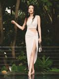 Shu Qi Same High-End Sexy Umbilical Sleeveless Dress Temperament Ass Open-Fork Dress Dress Dress 68HZ