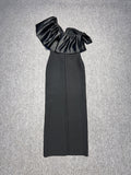 Women's Sexy Temperament Slant Shoulders Irregular Thin Open Fork Dress Elegant Banded Evening Dress 68HZ