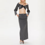 Sexy Wind Two Sets 2025 New One-Word Shoulder Hanging Neck Short Top + Open Skirt Dress Suit Woman 68HZ