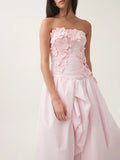 Sexy Fashion Open-Fork Dress 2025 New Three-Dimensional Flower Collage Design Shoulder Dress Summer 68HZ
