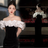 Evening Dress Black And White Sex-Suited Birthday Show Host Evening Dress Bridal Wedding Dress Dress Morning Dress 68HZ