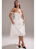 Women's Summer New White Lace Sling Splicing Repair Body Medium Long Dress French Dress Pure Lust 68HZ