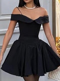 Fashion Women's New One-Word Shoulder Babes Sling Small Black Dress Body-Exlen Sexy Dress French Dress 68HZ