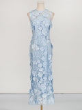 Temperament Flower Collage Design Long Dress Women's Summer 2025 New Three-Dimensional Flowers Waist Display Thin Waist Dress 68HZ
