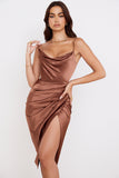 Direct Sales 2025 Spring And Summer New Slings Solid Color V-Neck Irregularly Folded High-Waisted Dress Dress 68HZ