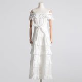 One-Word Shoulder-To-Shoulder-Backed T-Shirt Dress Woman 2025 Spring New Fashion Fashion Splicing Lace Waist Long Skirt 68HZ
