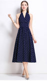 French Retro Sleeveless Dress Wave Point Small Bare Back V Collar Hanging Neck Tea Break Skirt Hong Kong Wind Girl Summer 2025 68HZ