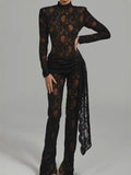 Pantyhose Burst New Hot Babes Sexy Lace Hollow Horn Sleeves To Repair Jumpsuit Jumpsuit Woman 68HZ