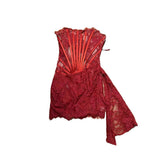 Spice Girls Bosom Sexy Dress Elegant Temperament Fish Bone Girded Irregular Lace Skirt 68HZ
