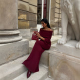 Solid-Colored Out-Shouldered Knitted Long Dress Stylish Sexy Body-Sucking Knitted Long Dress Dress 68HZ