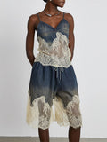2025 Summer New Lace Splicing Sexy Sling + Fashion High-End Denim Shorts Two-Piece Set Of Women 68HZ