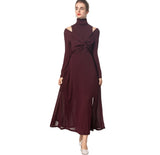 Fashion High-Collar Sexy Open Shoulder Long Sleeves Open Fork And Bottom Dress Women's New European 2025 Spring 68HZ