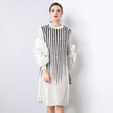 Ocean Gas Handmade Large Petal Striped Folded Dress Female Senior Sense Thin Long Folded Dress 68HZ