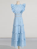 Trendy Holiday Dress 2025 New Sleeveless High-Waist Embroidery Design Solid Color Round Collar Long Dress 68HZ