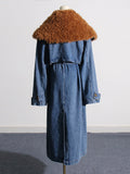 Spring 2025 New Fashion Temperament Detachable Wool Collar Long Denim Jacket Female With Belt Thin Windwear 68HZ