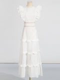 Trendy Holiday Dress 2025 New Sleeveless High-Waist Embroidery Design Solid Color Round Collar Long Dress 68HZ