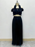 French Elegant Wind Two Sets 2025 New Chest Hanging Neck Loaf Side Top + High Waist Pressure Folded Skirt Dress 68HZ