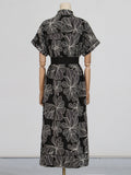 Temperament Literary Style With Belt Dress Dress 2025 Summer New Collar Retro Design Long Dress Dress Woman 68HZ
