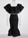 Fashion Temperament Suit Women 2025 Early Spring New Design Embroidery One-Word Shoulder Coated Hip Skirt Two Sets 68HZ