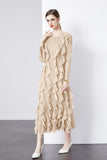 Spring And Summer 2024 New Dress Press Folding Leaves Side Three-Dimensional Decoration Loose Fashion Elegant Long Dress Commuter Women's Clothing 68HZ