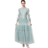 Heavy Industry Nail Beads Lint Splicing Long-Sleeved Temperament Fluffy Dress Dress Long Dress Station Women Spring And Autumn 2025 68HZ