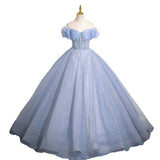 One-Word Shoulder Light Blue Vocal Art Exam Performance Dress Solo Fluffy Skirt Princess Adult Ceremony Presided Over The Annual Meeting Dress 68HZ