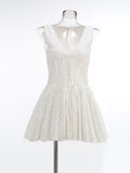 Summer New High-End Sexy Perspective Hollow Sleeveless Dress High Waist Repair V-Neck A Dress Woman 68HZ